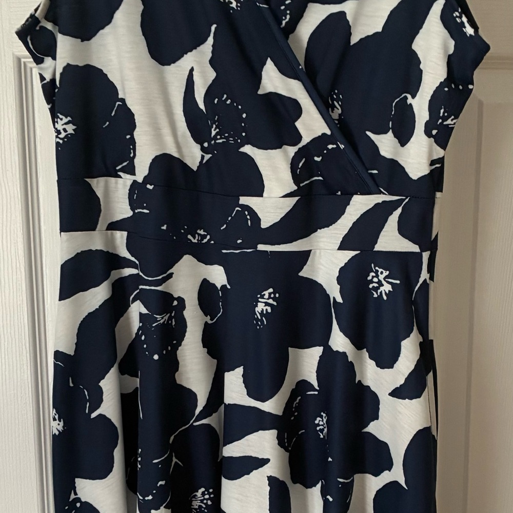 Floral Wrap Dress in Navy and White